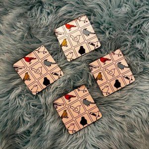 Bird Print Art Coaster Set (4)